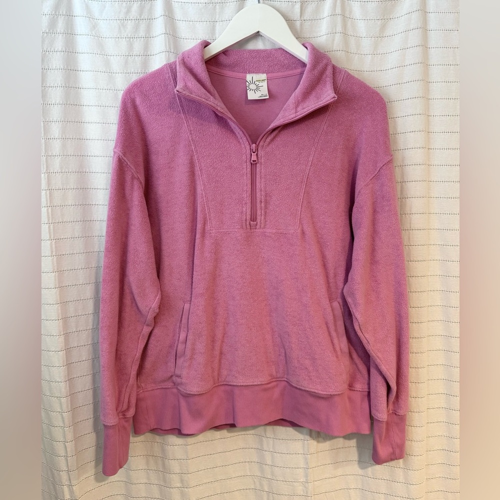 Offline by Aerie Oversized Bubblegum Pink Terry Quarter-Zip Top